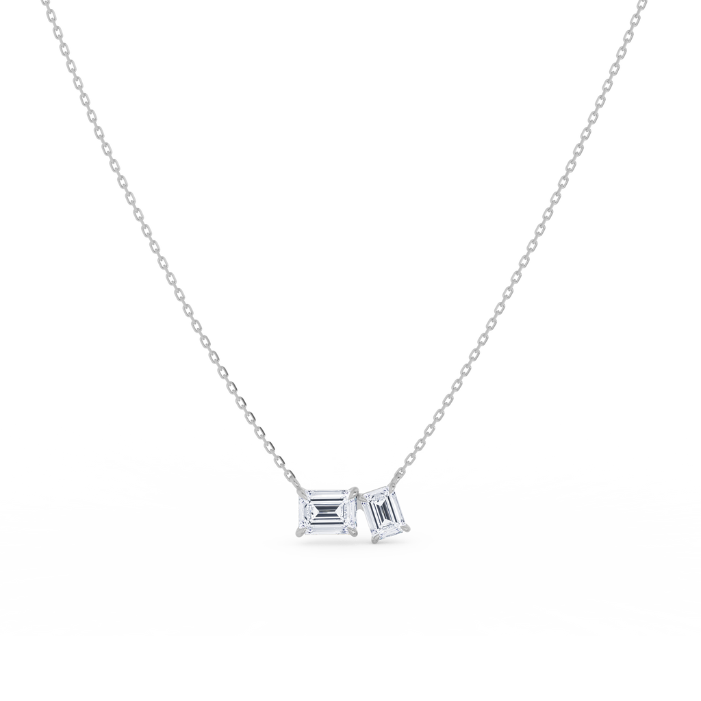 Emerald cut Toi et Moi  Necklace in white gold