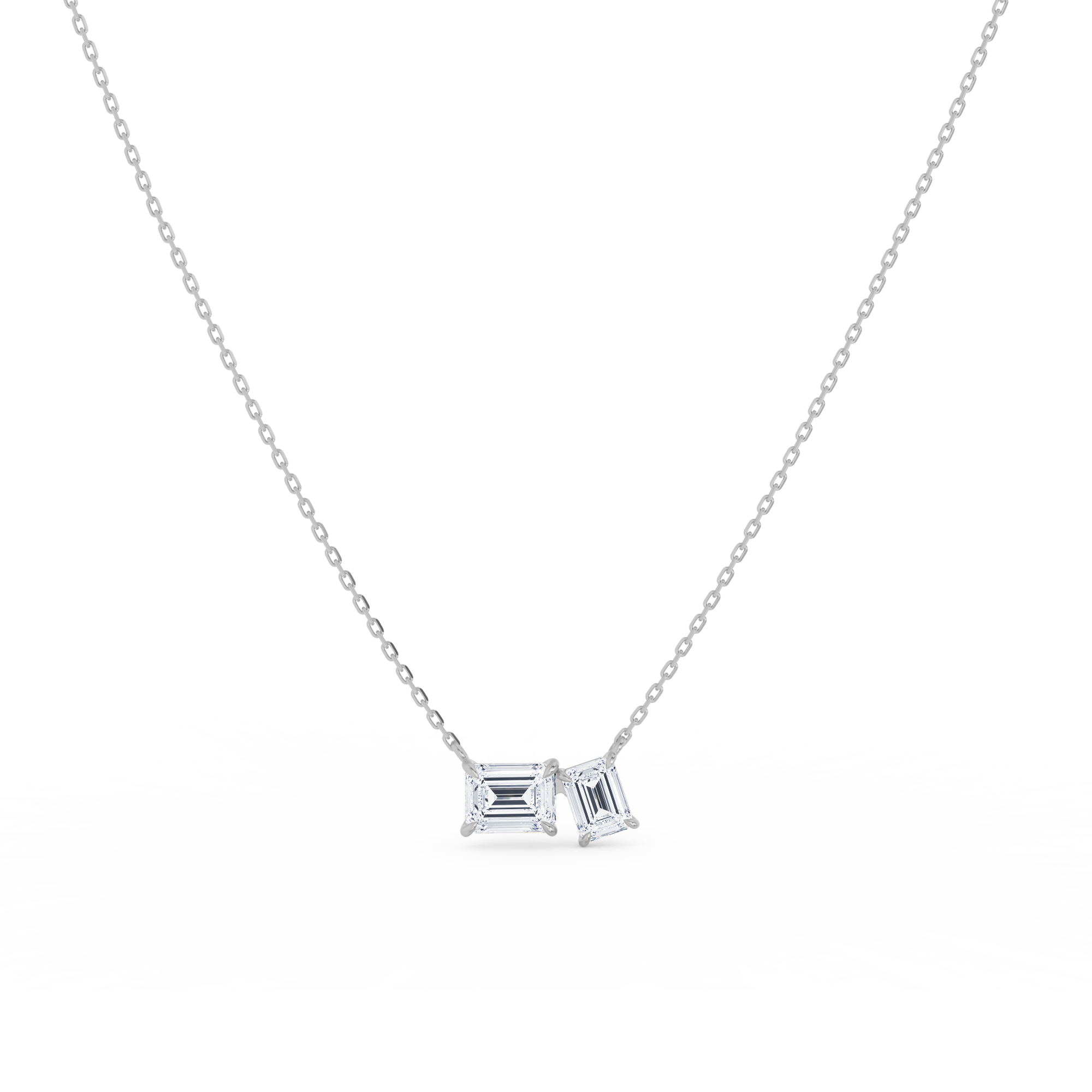 Emerald cut Toi et Moi  Necklace in white gold
