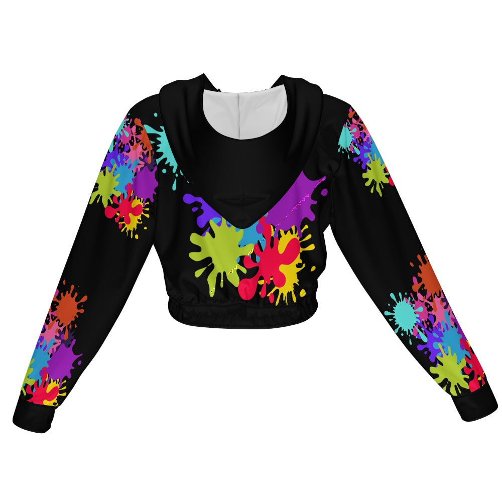 Paint Splat Women's Chiffon Cropped Jacket zipper coat