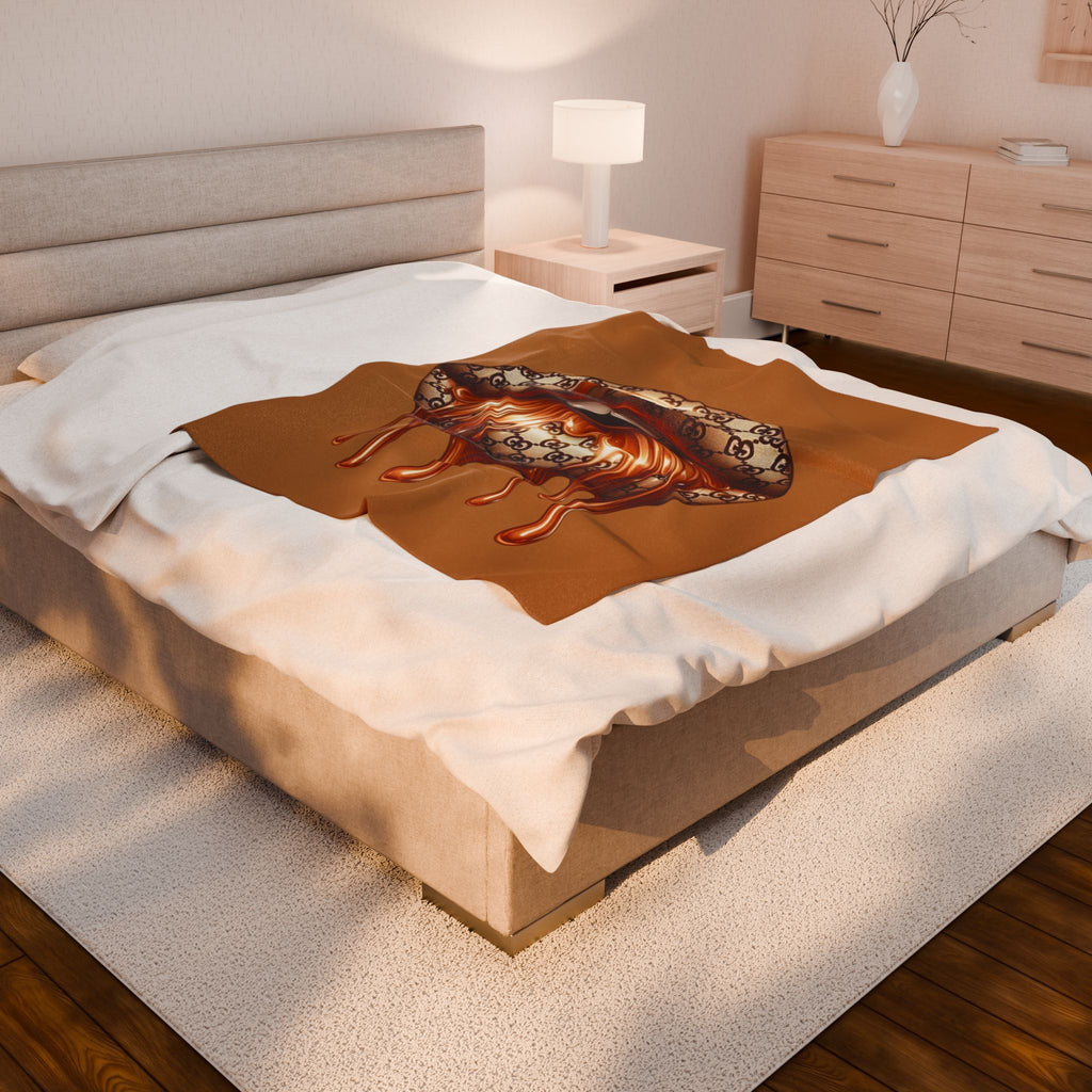 Dripping Gold Logo Lips Velveteen Plush Blanket