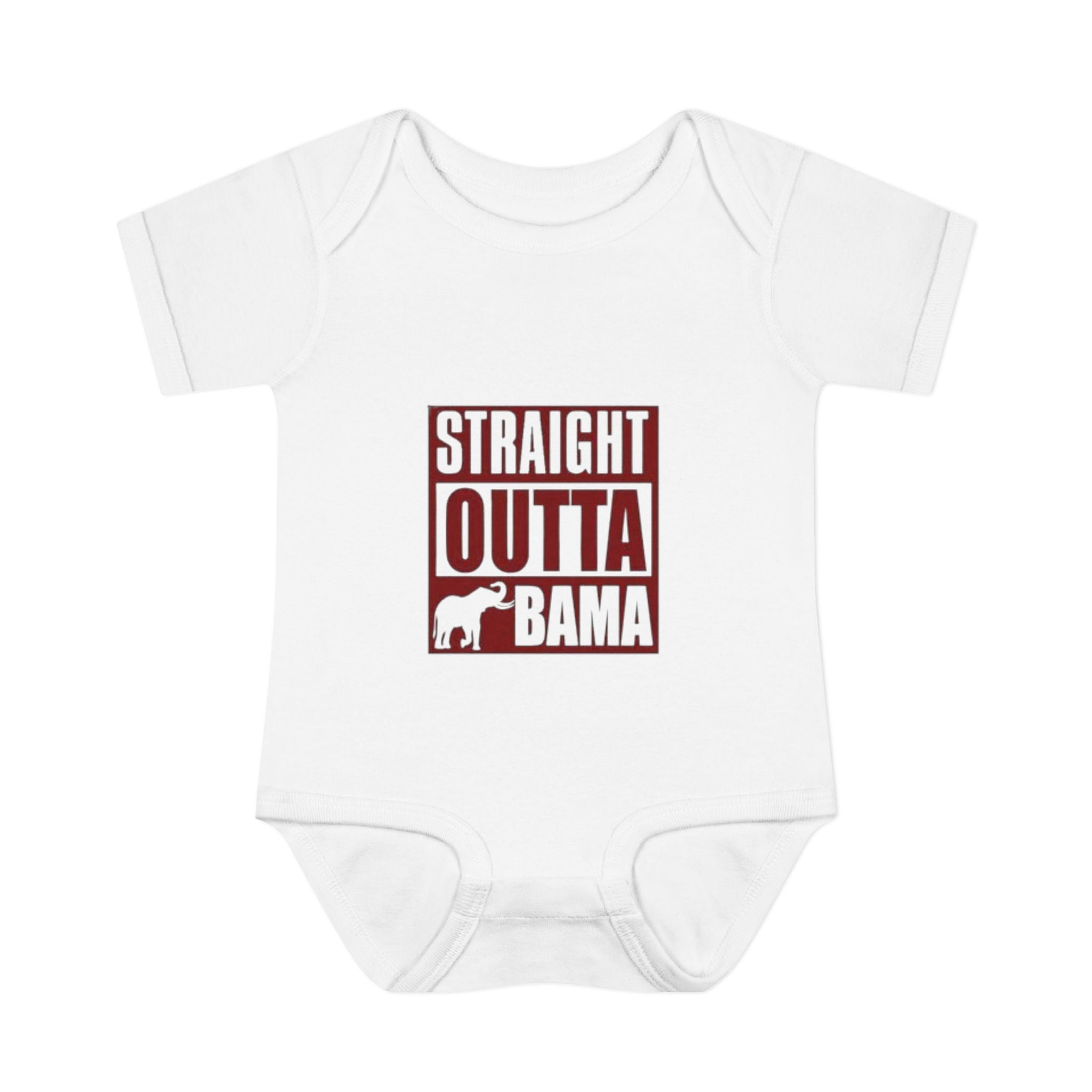Straight Outta Bama Infant Bodysuit — Alabama Baby Onesie (Crimson Elephant Design)