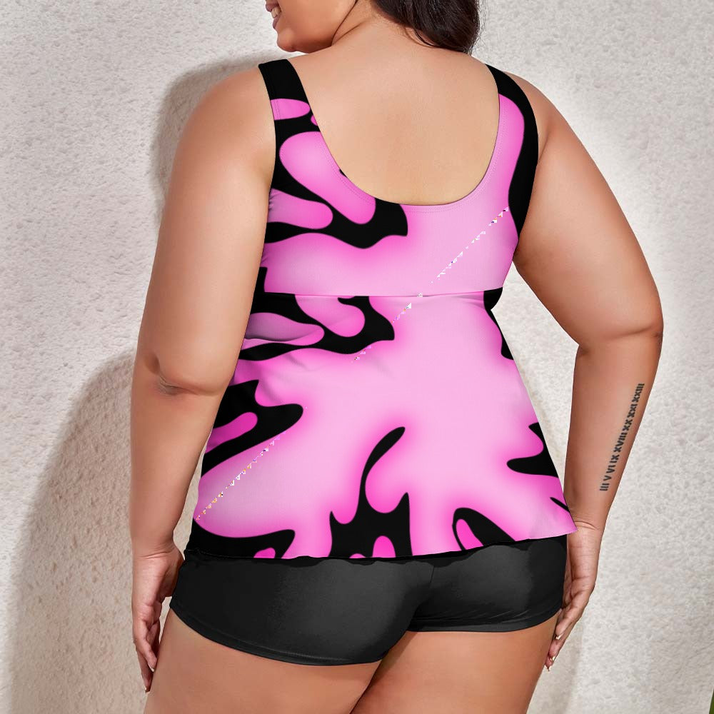 Plus Size Pink Splat Women's split swimsuit