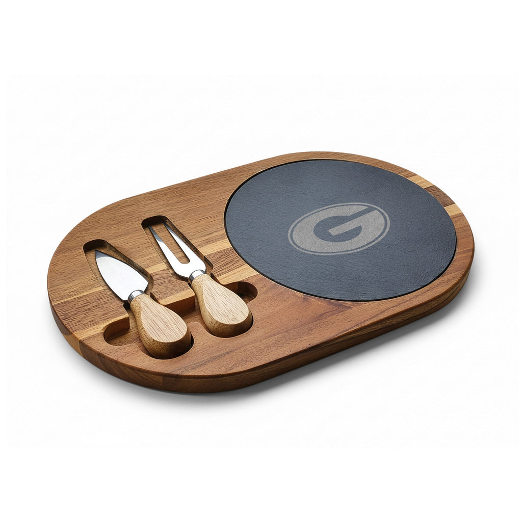 GA Bulldogs Charcuterie Board with Slate Insert & Cheese Tools — Personalized Game Day Serving Platter