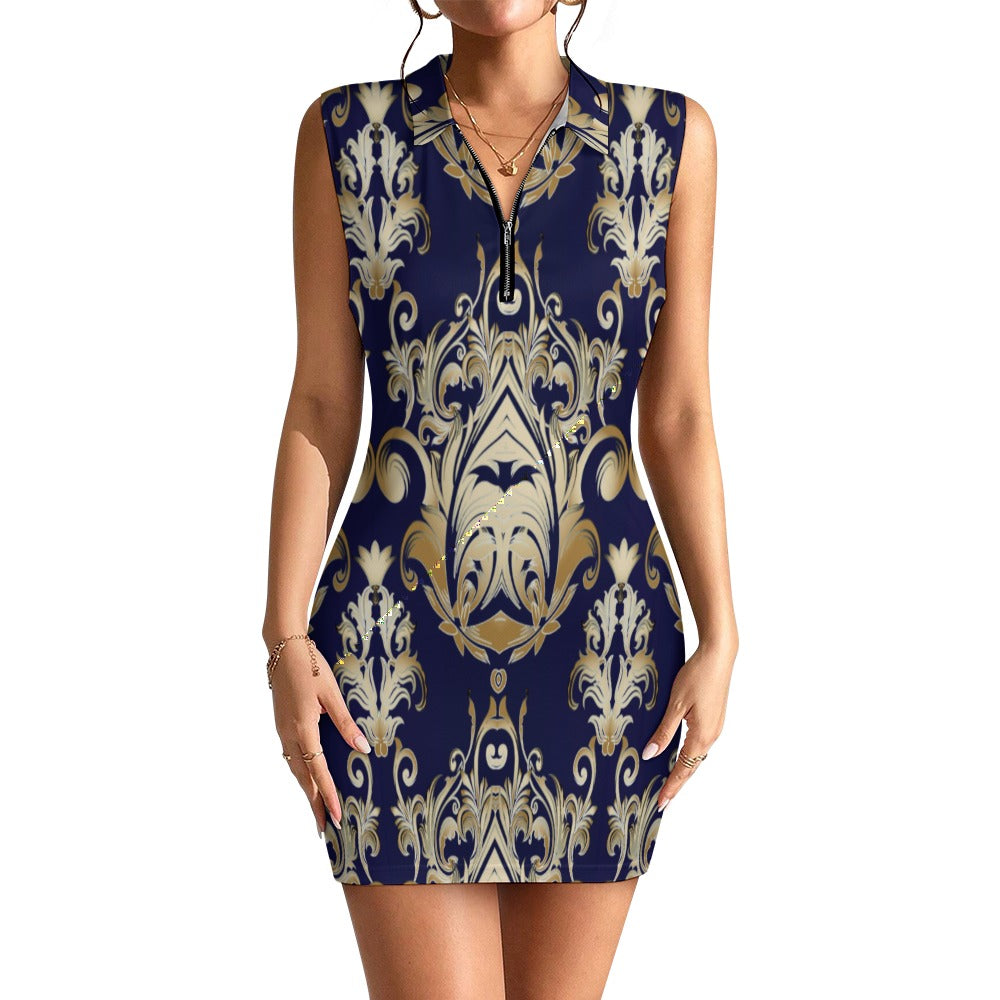 Women's Short Sleeve Dress with Short Zipper