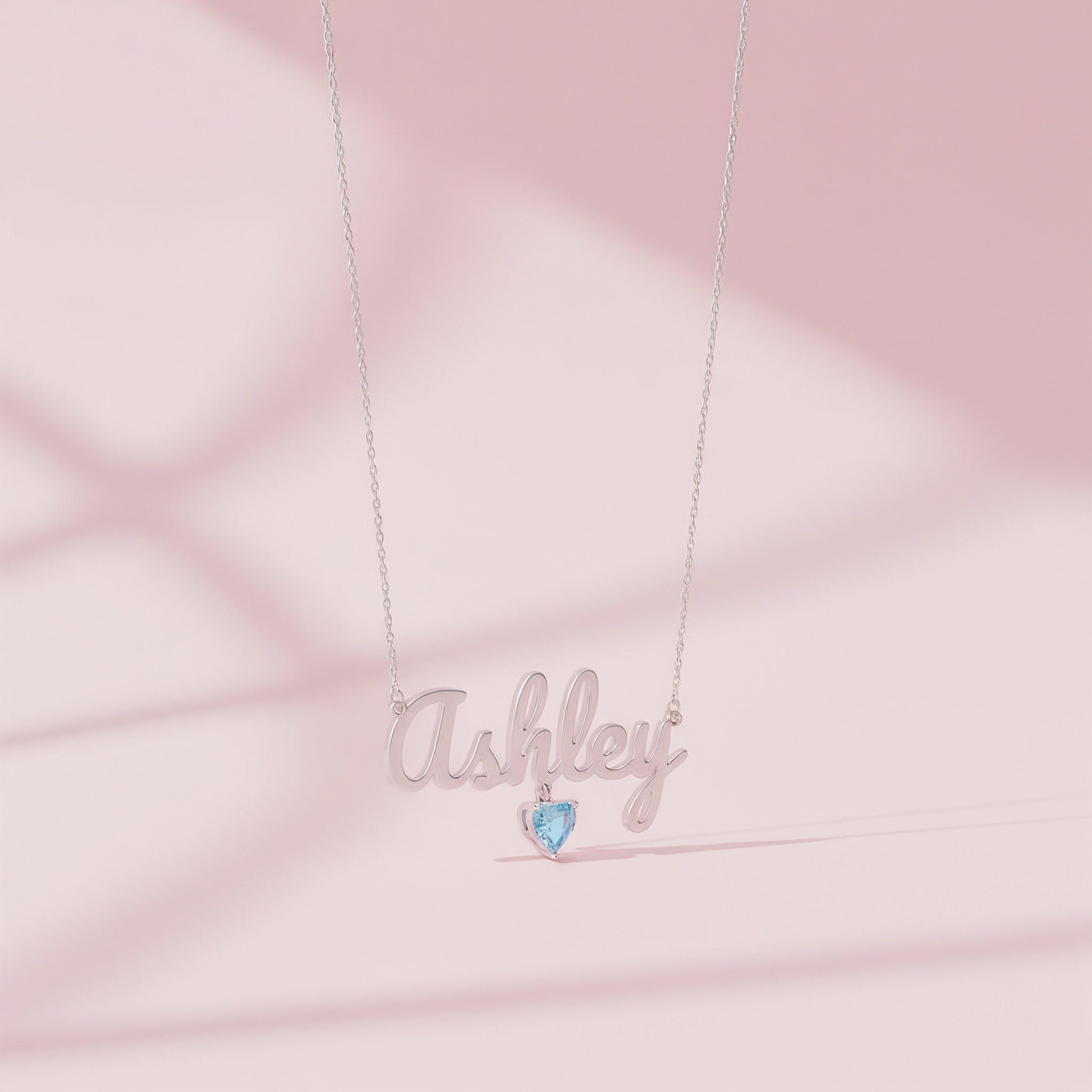Customize this Rhodium Plated Heart Birthstone Name Necklace SN001R
