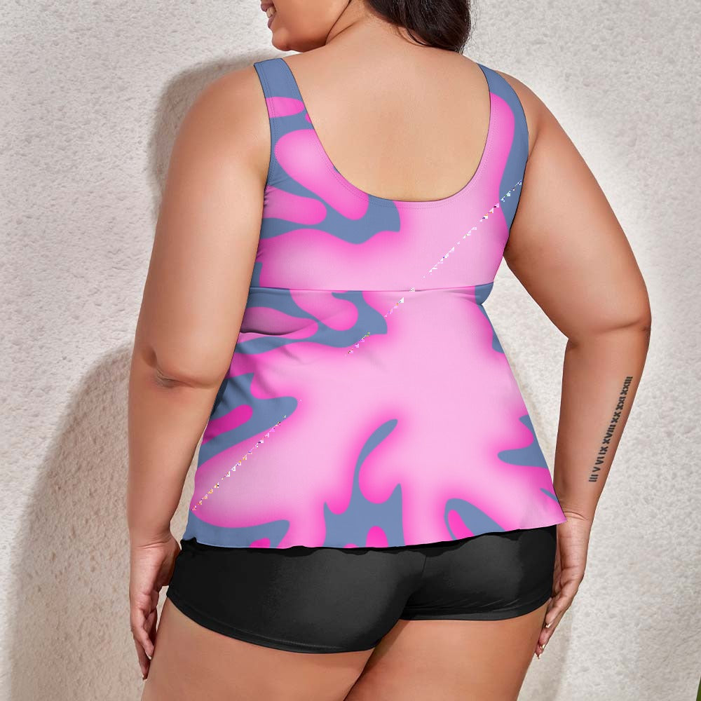 Plus Size Pink Splat Women's split swimsuit