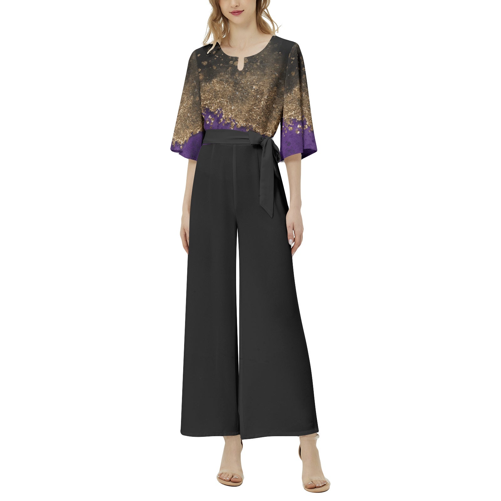 NDO Purple Bliss Dolman Sleeve Belted Wide Leg Jumpsuit