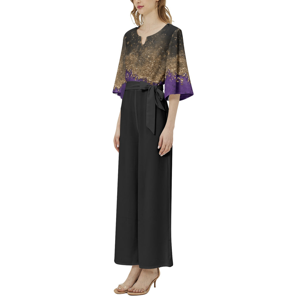 NDO Purple Bliss Dolman Sleeve Belted Wide Leg Jumpsuit