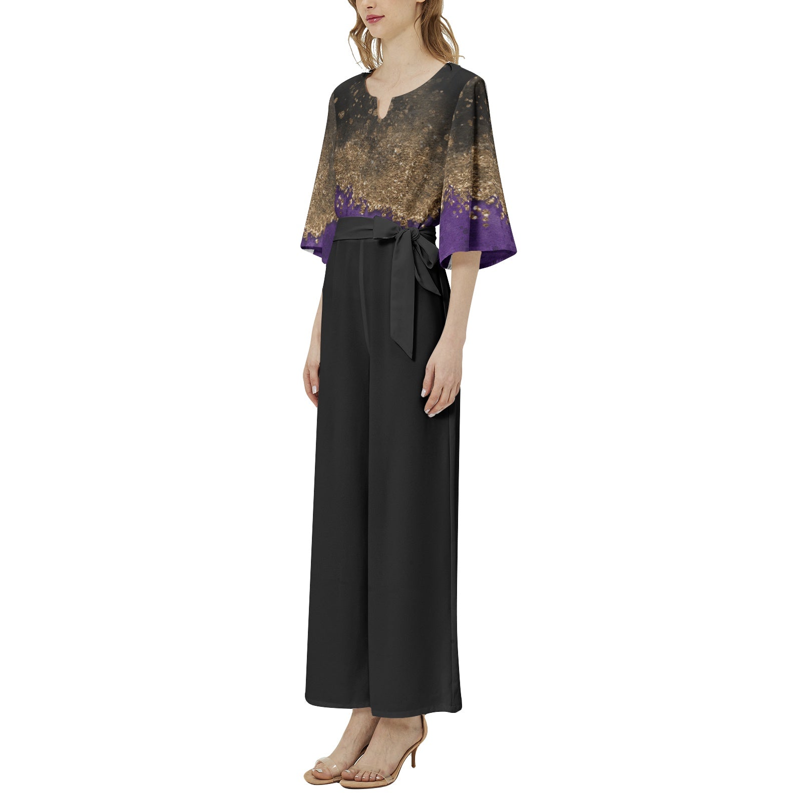 NDO Purple Bliss Dolman Sleeve Belted Wide Leg Jumpsuit