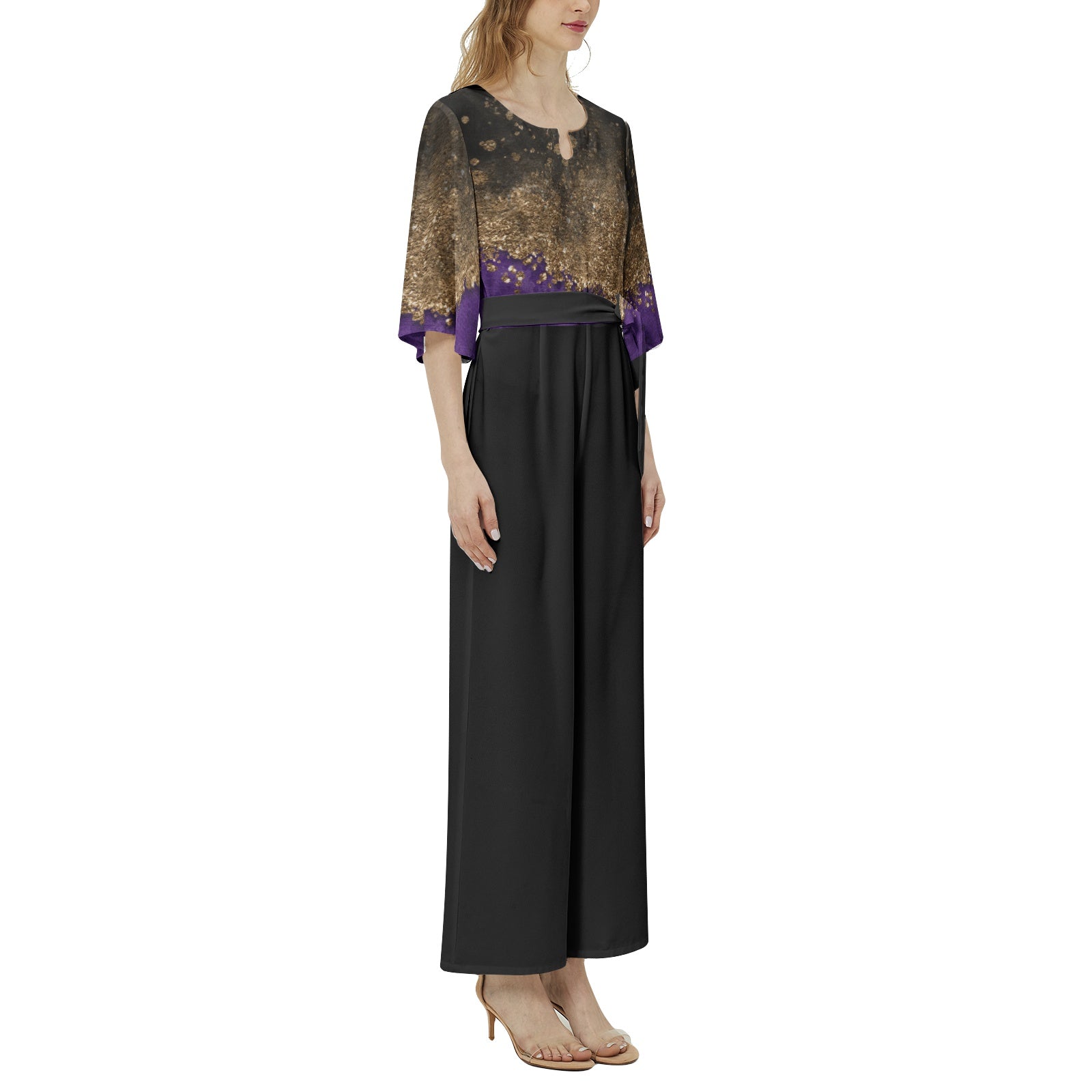 NDO Purple Bliss Dolman Sleeve Belted Wide Leg Jumpsuit