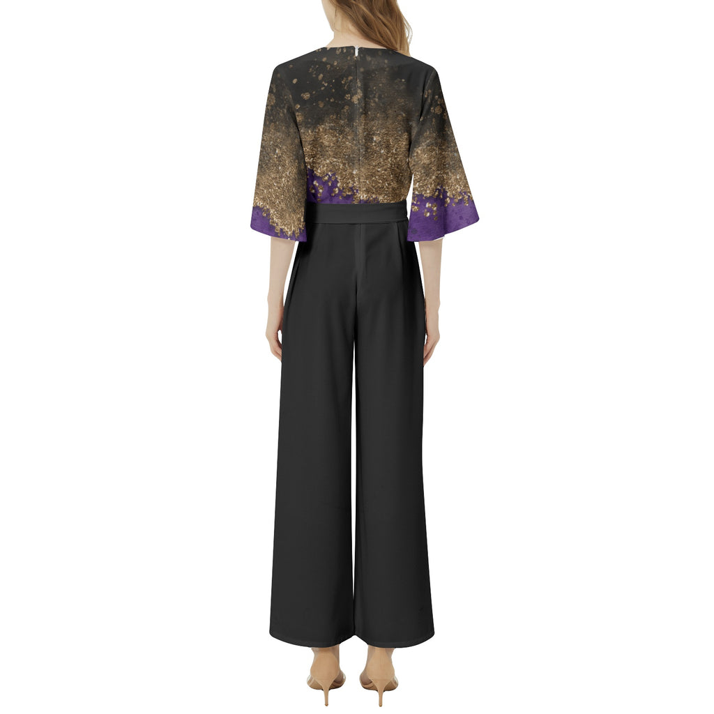 NDO Purple Bliss Dolman Sleeve Belted Wide Leg Jumpsuit