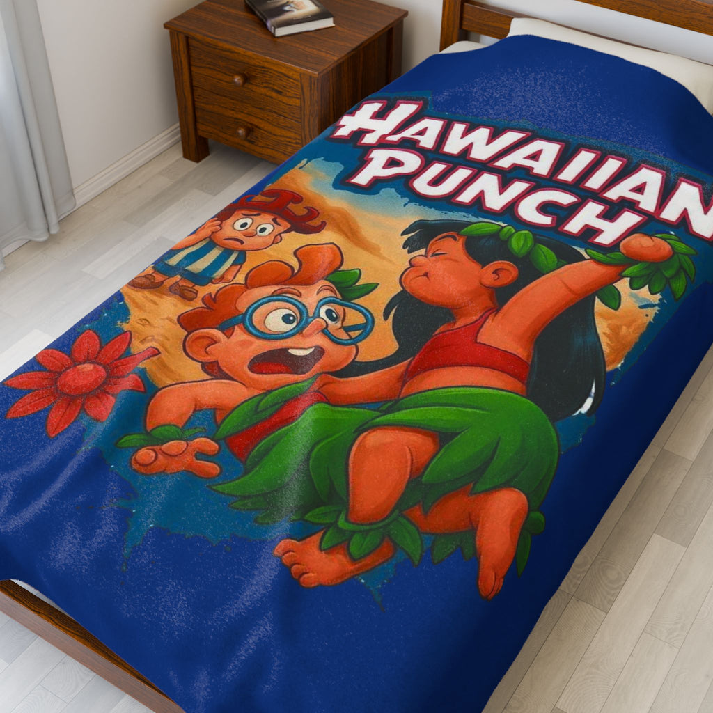 Hawaiian Punch Velveteen Plush Blanket – Retro Cartoon Beach Throw