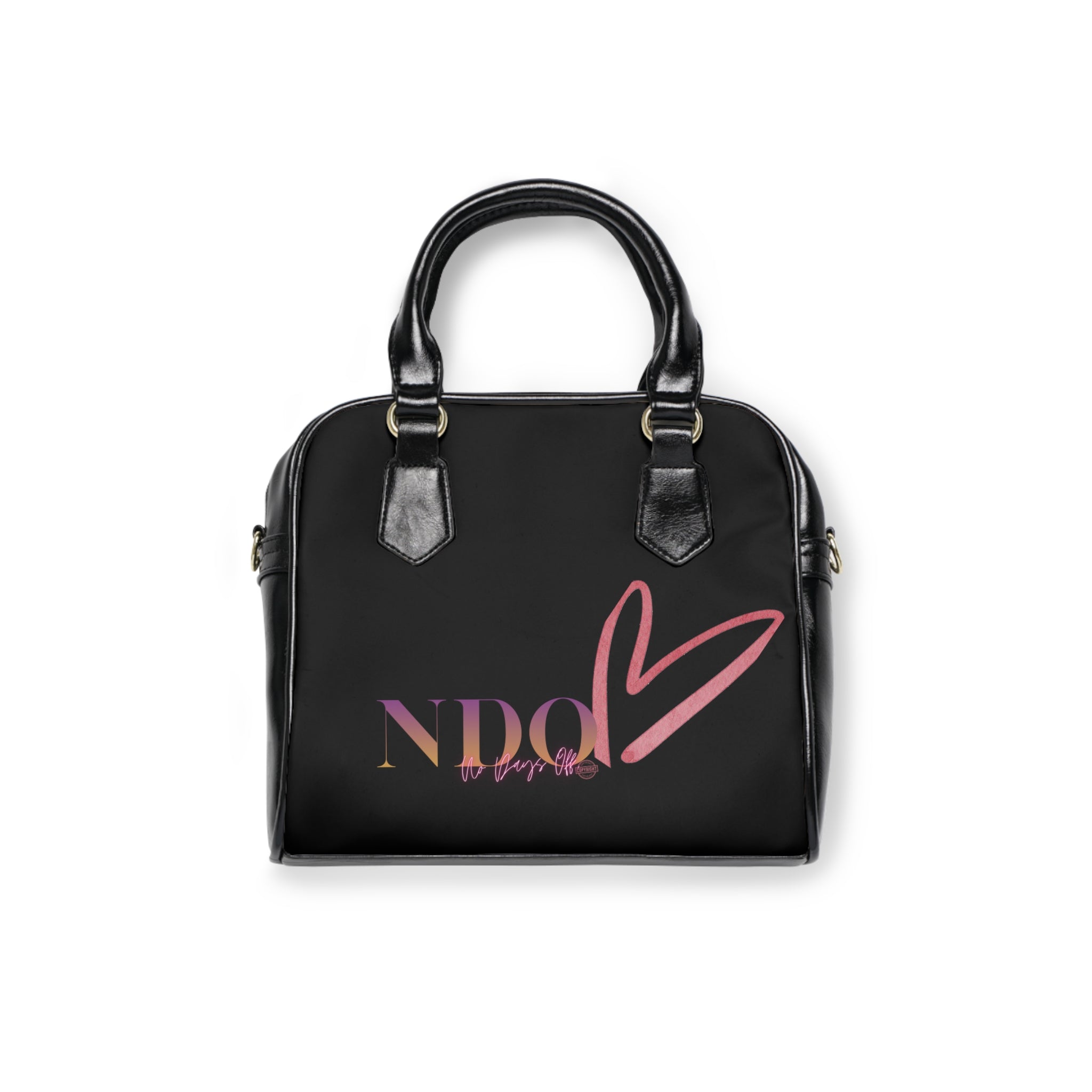 NDO Heart Shoulder Handbag – Stylish Black Tote with Pink Heart Logo