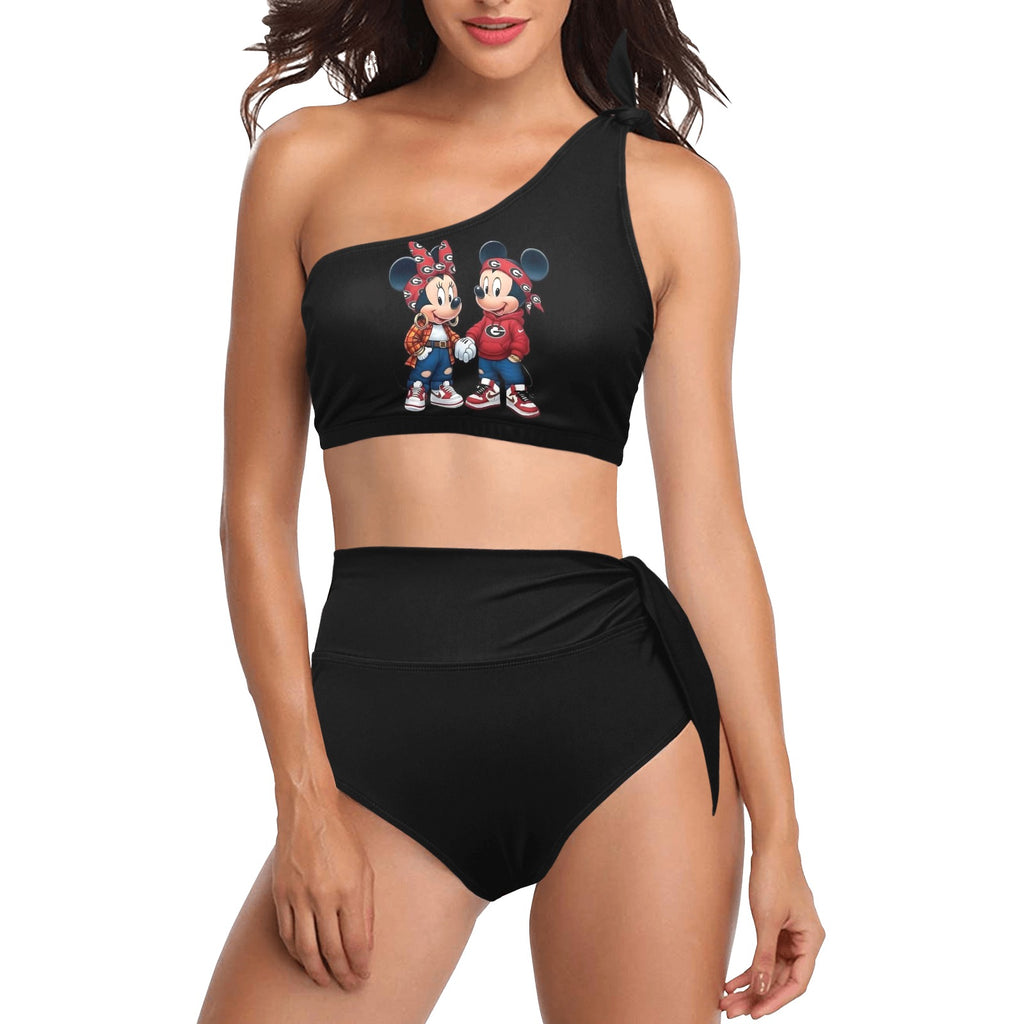 High Waisted One Shoulder Bikini Set (S16)