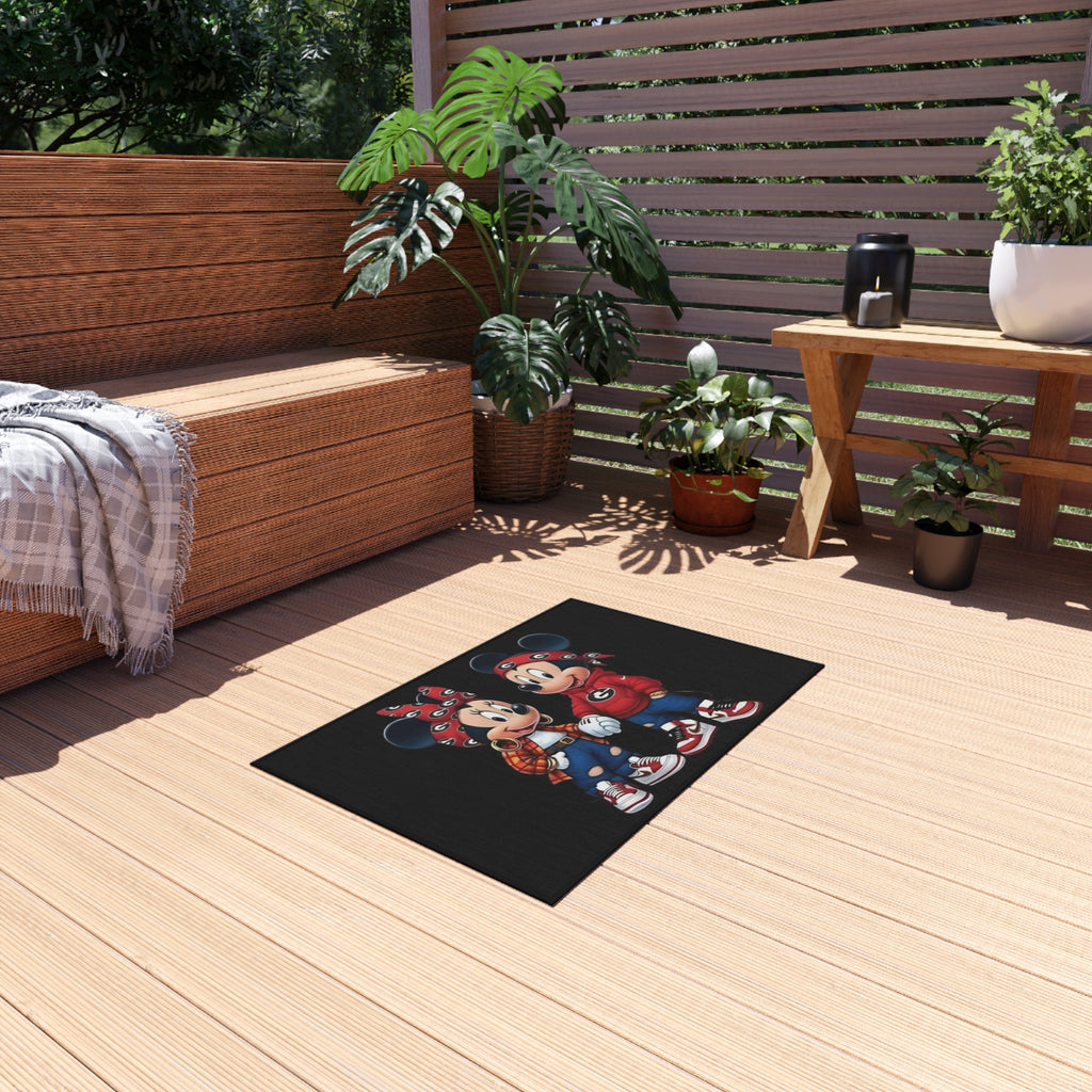 GA Bulldogs Outdoor Rug — Urban Cartoon Couple Black Doormat
