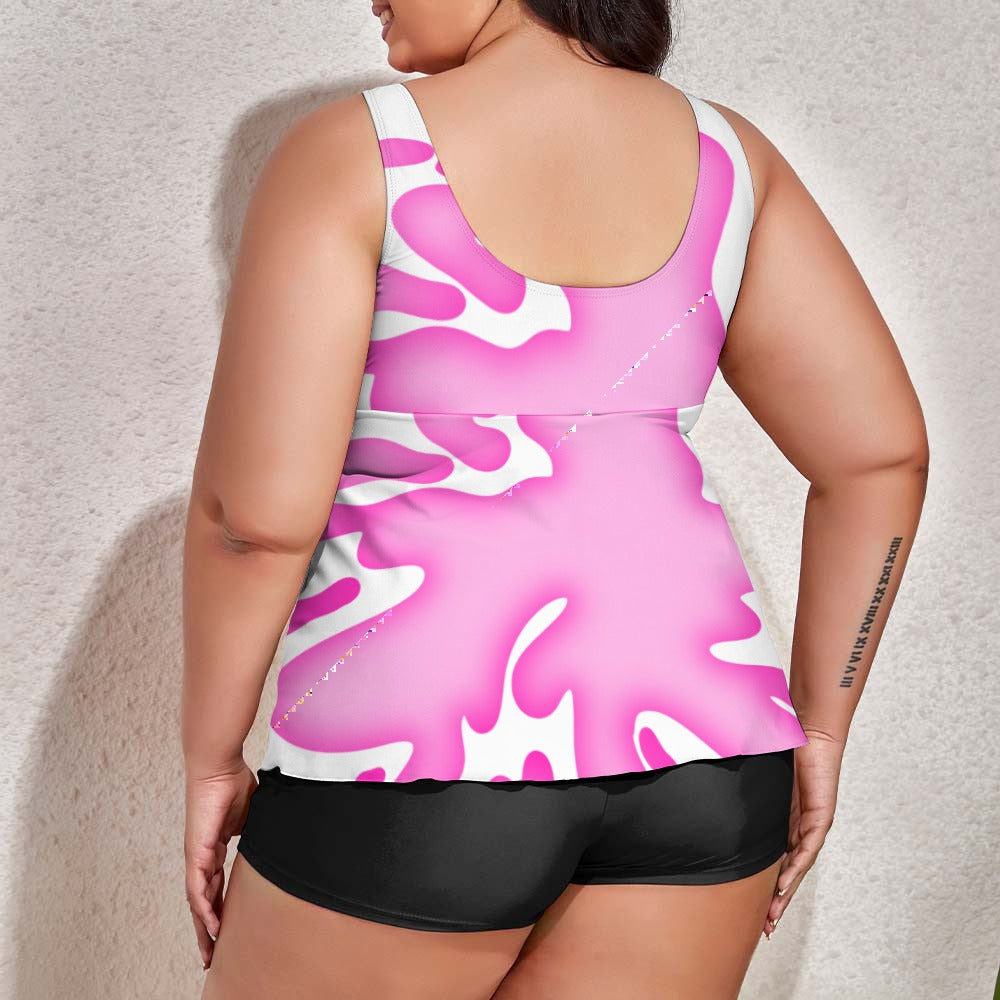 Plus Size Pink Splat Women's split swimsuit