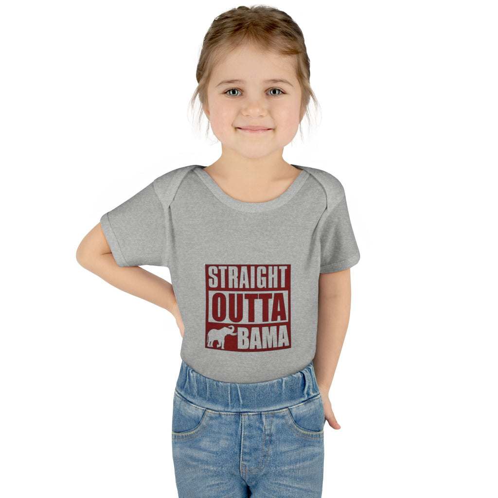 Straight Outta Bama Infant Bodysuit — Alabama Baby Onesie (Crimson Elephant Design)