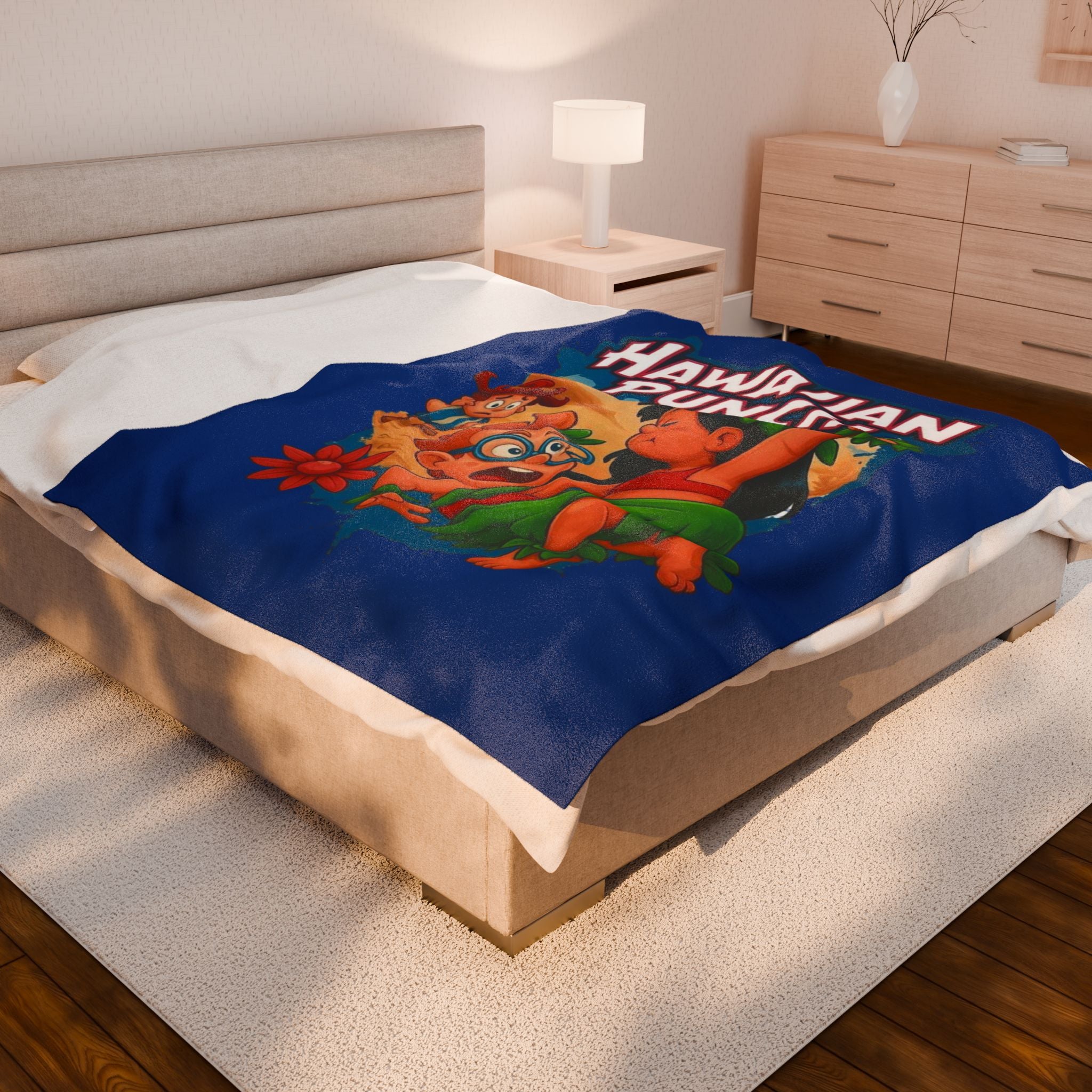 Hawaiian Punch Velveteen Plush Blanket – Retro Cartoon Beach Throw
