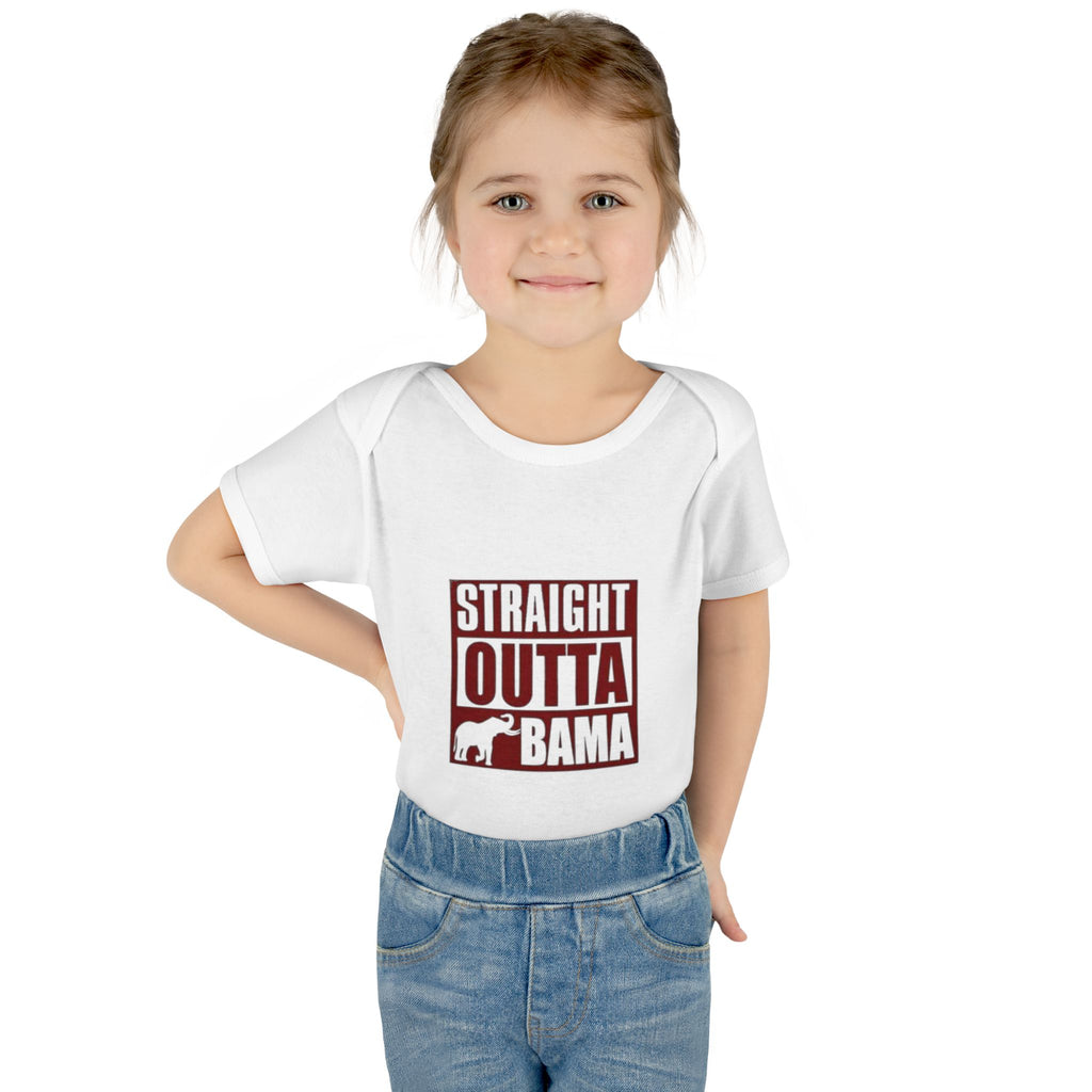 Straight Outta Bama Infant Bodysuit — Alabama Baby Onesie (Crimson Elephant Design)