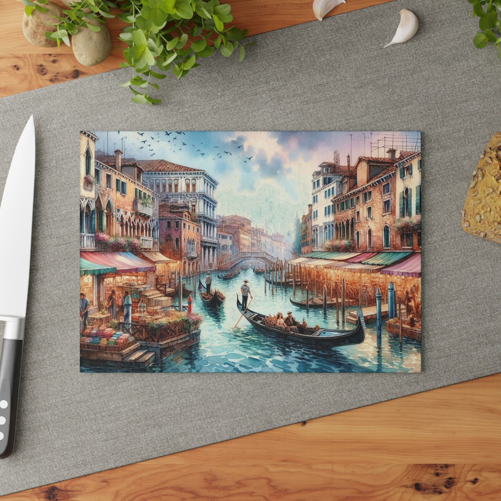 Glass Cutting Board - Venetian Canal Gondola Scene Decorative Tempered Glass Chopping Board