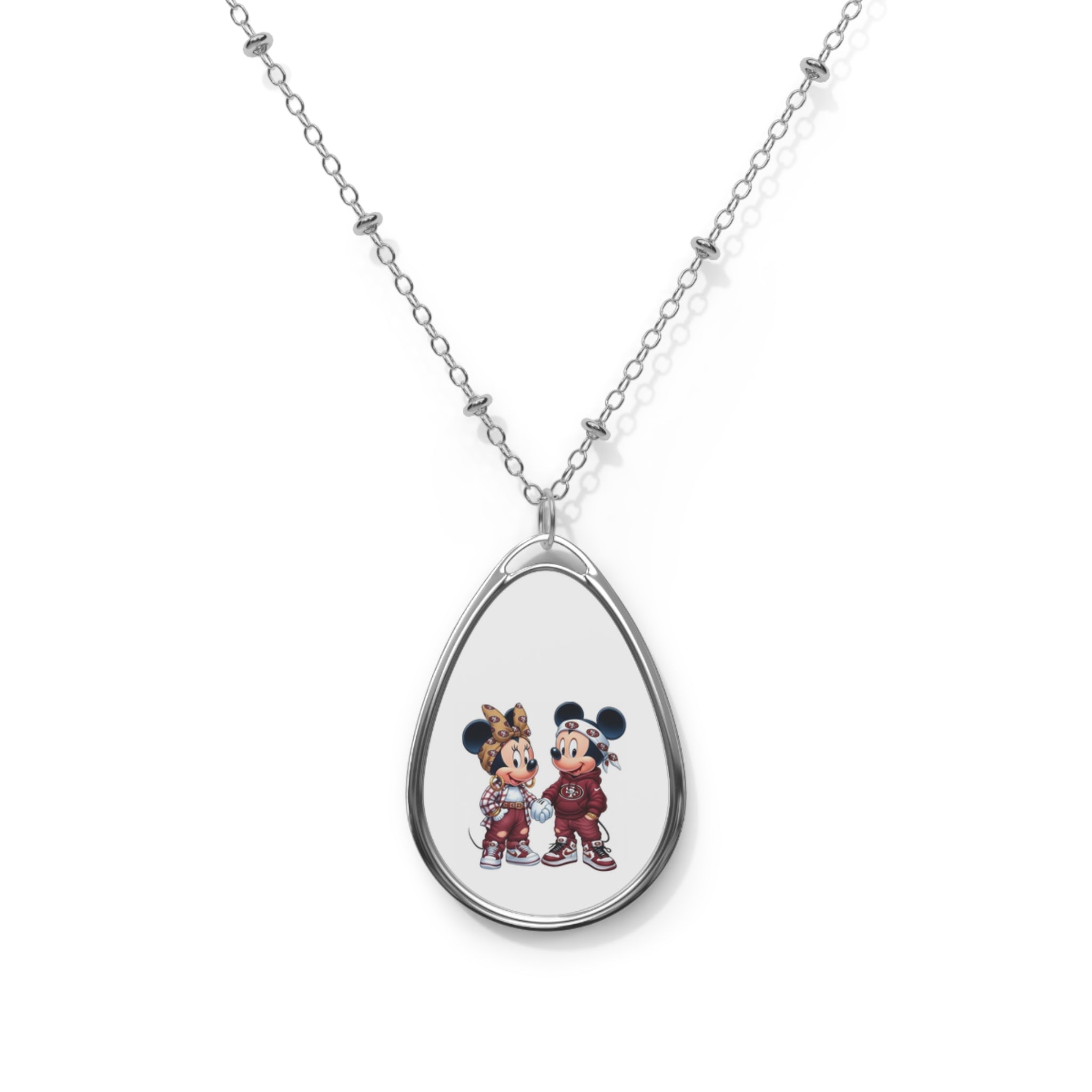 Oval Necklace - Cute Cartoon Couple Pendant Silver Necklace