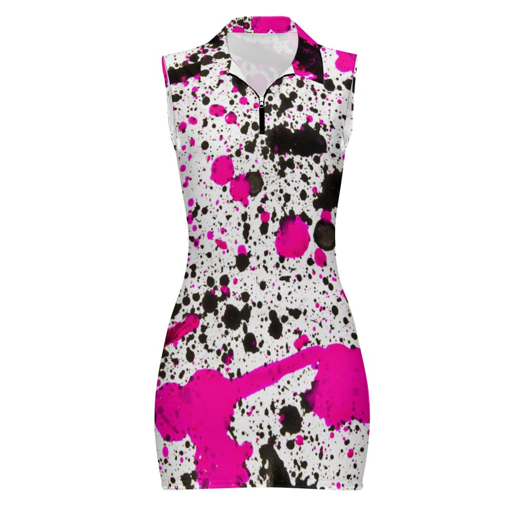 Women's Short Sleeve Dress with Short Zipper