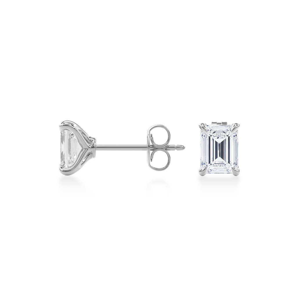 Dia Emerald LGD Classic Stud Earring in 14K White Gold