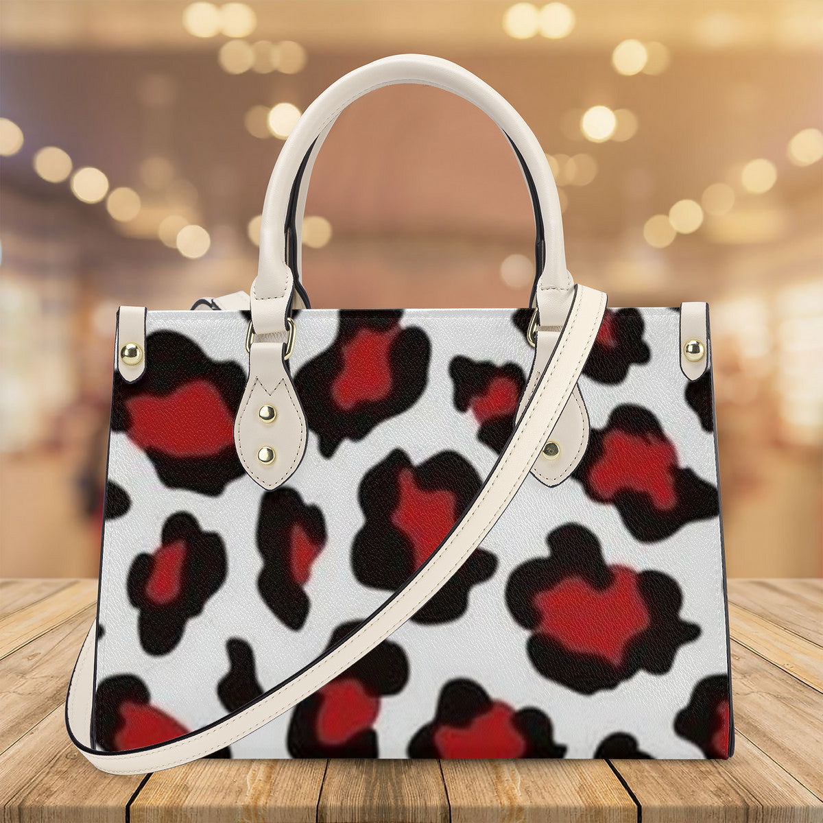 NDO Designs Red Leopard Luxury Women Tote Bag - White