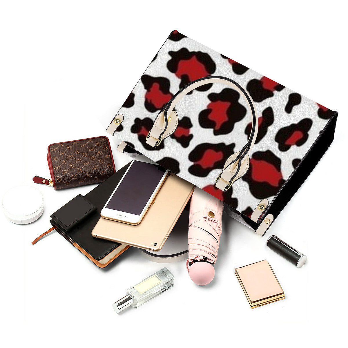NDO Designs Red Leopard Luxury Women Tote Bag - White