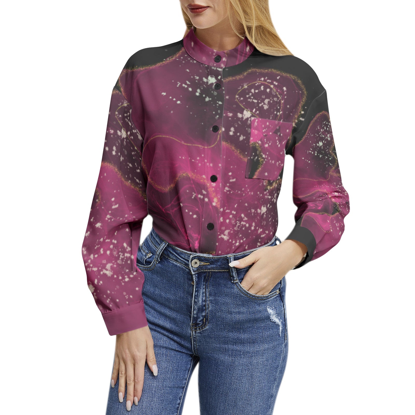 NDO Purple Horizon Long Sleeve Button Up Casual Shirt Top