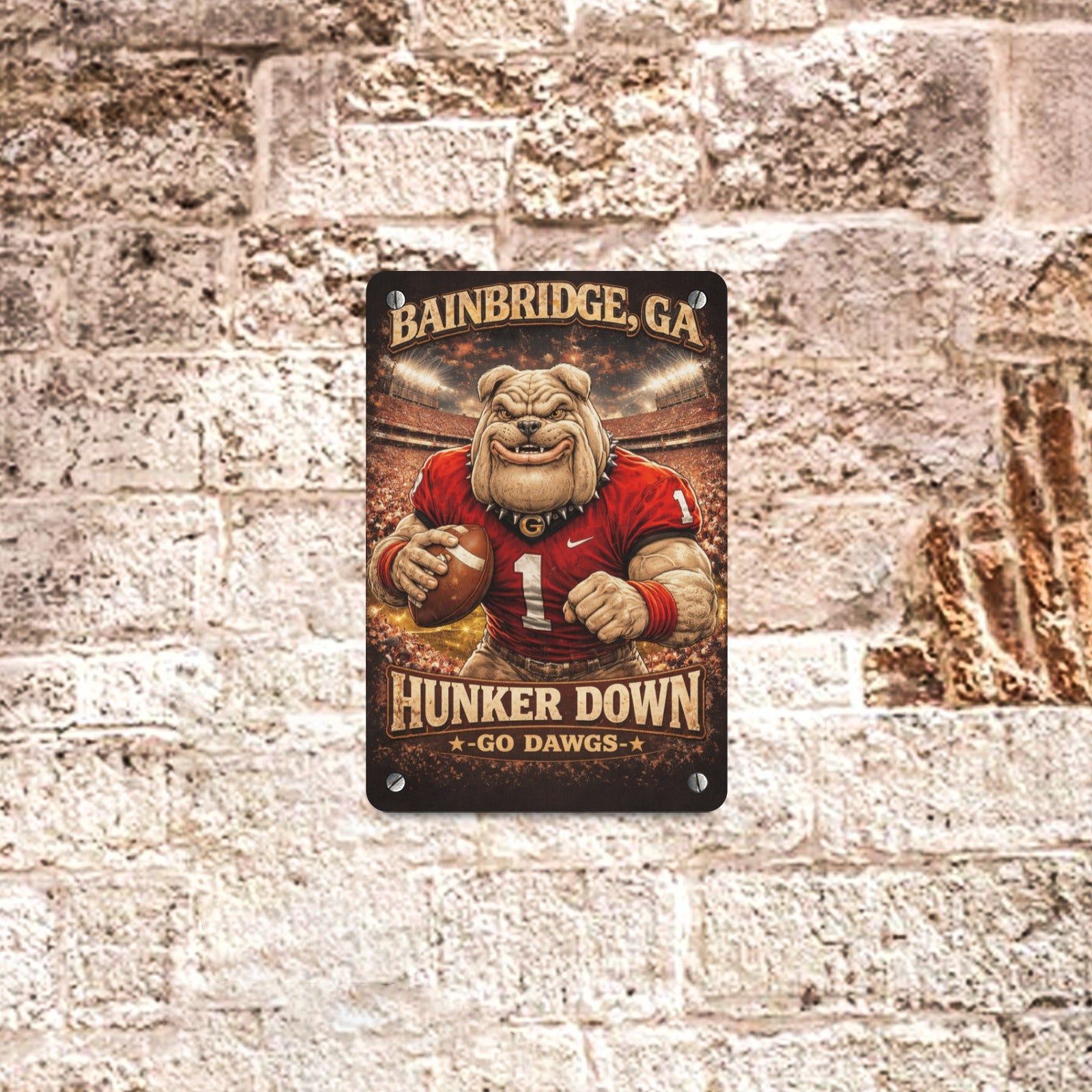 Hunker Down Bainbridge GA Bulldogs  Metal Sign