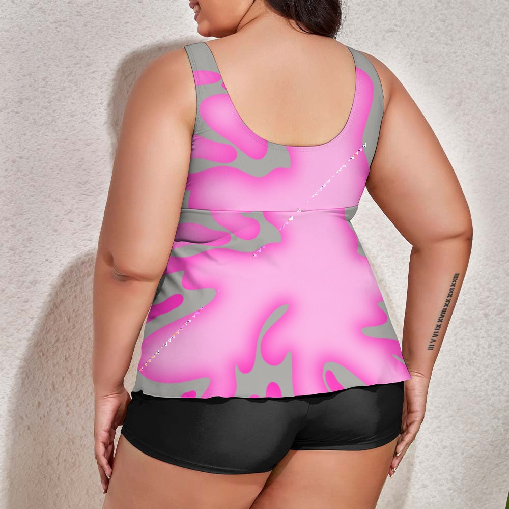 Plus Size Pink Splat Women's split swimsuit