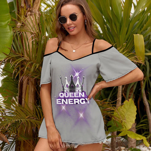 "Queen Energy" Casual Ladies Off Shoulder Sling Short Sleeve Top