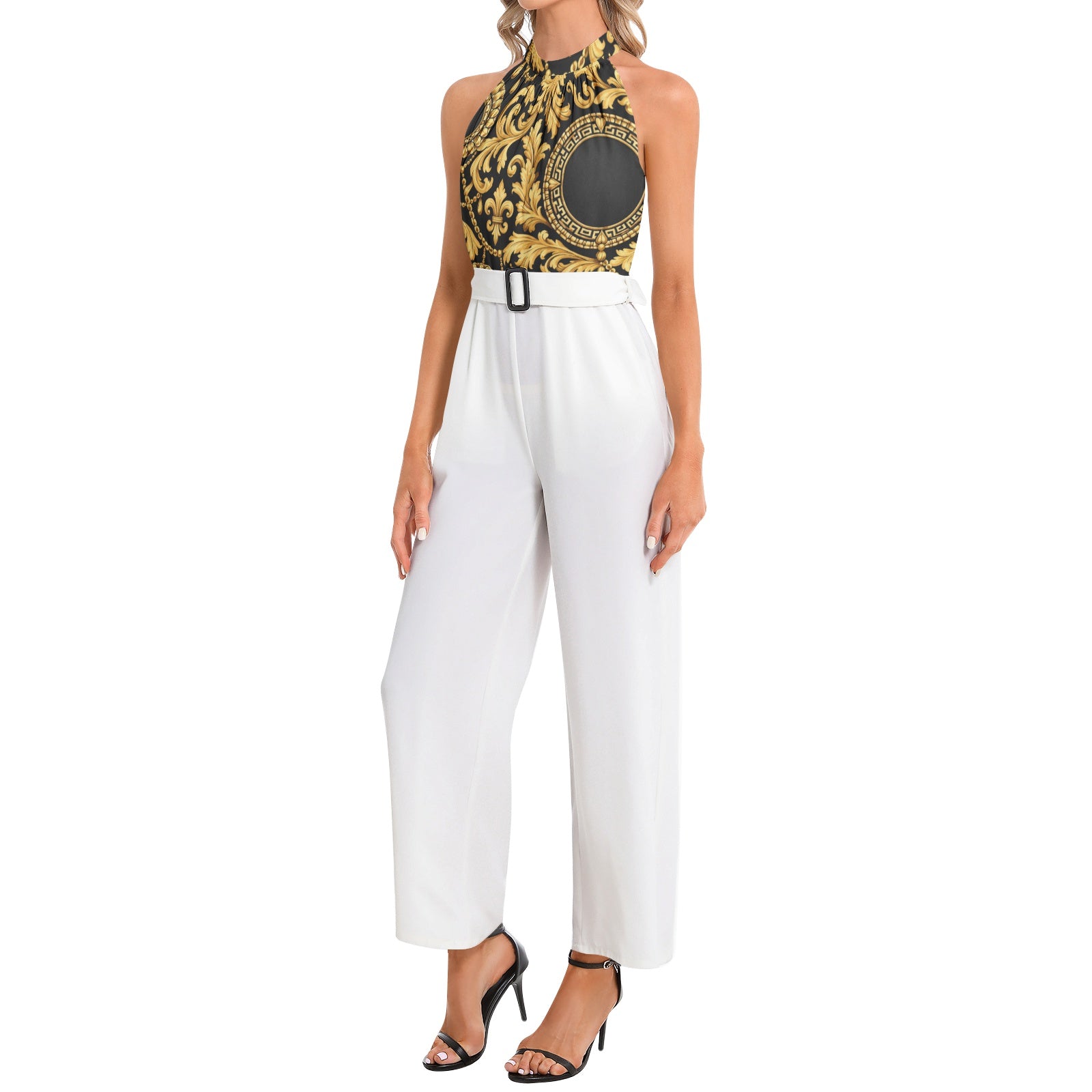 NDO Luxuary Halter Neck Buckle Belted Jumpsuit