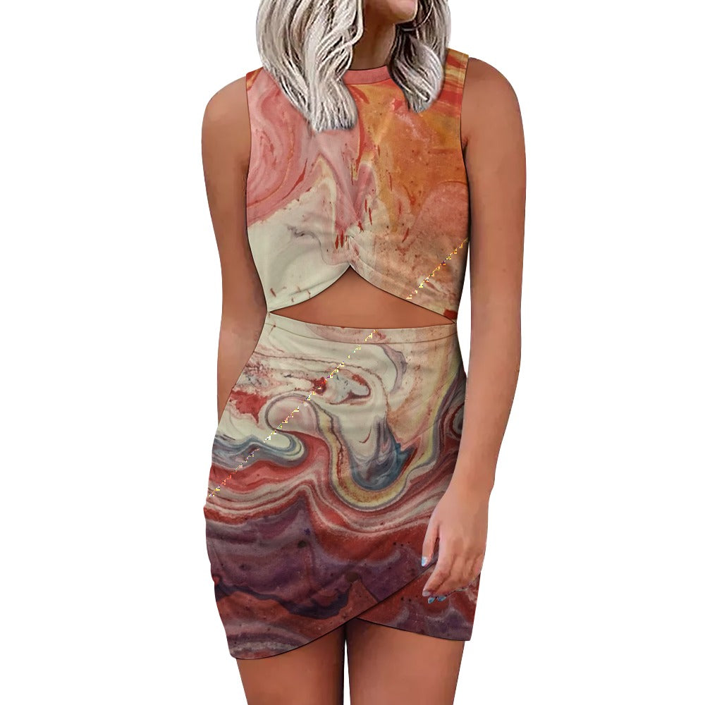 NDO Designs Geometric Navel-Baring Cross-Fit Hip Skirt