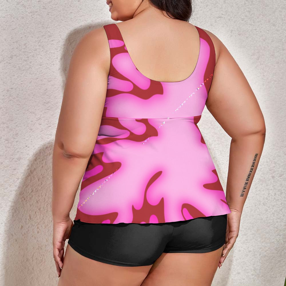 Plus Size Pink Splat Women's split swimsuit