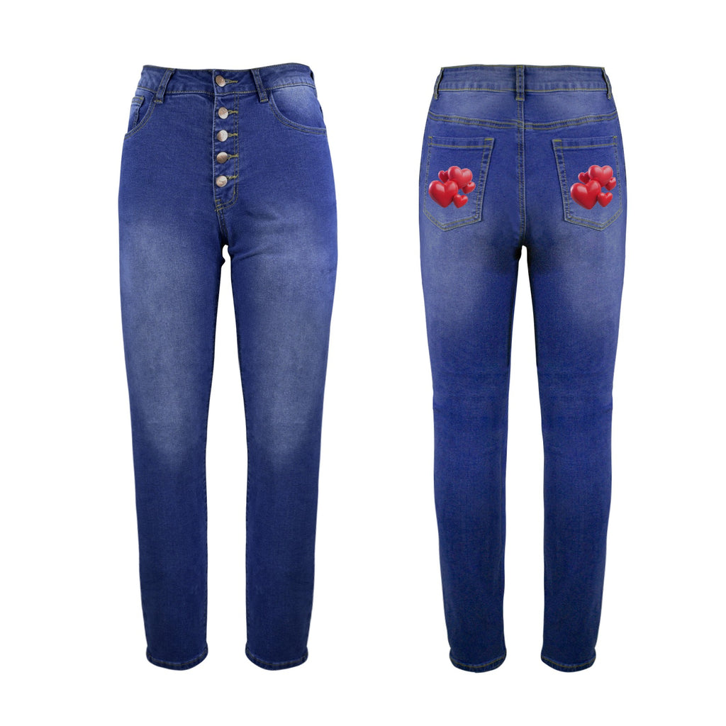 Women's Jeans Heart Pocket Straight Jeans
