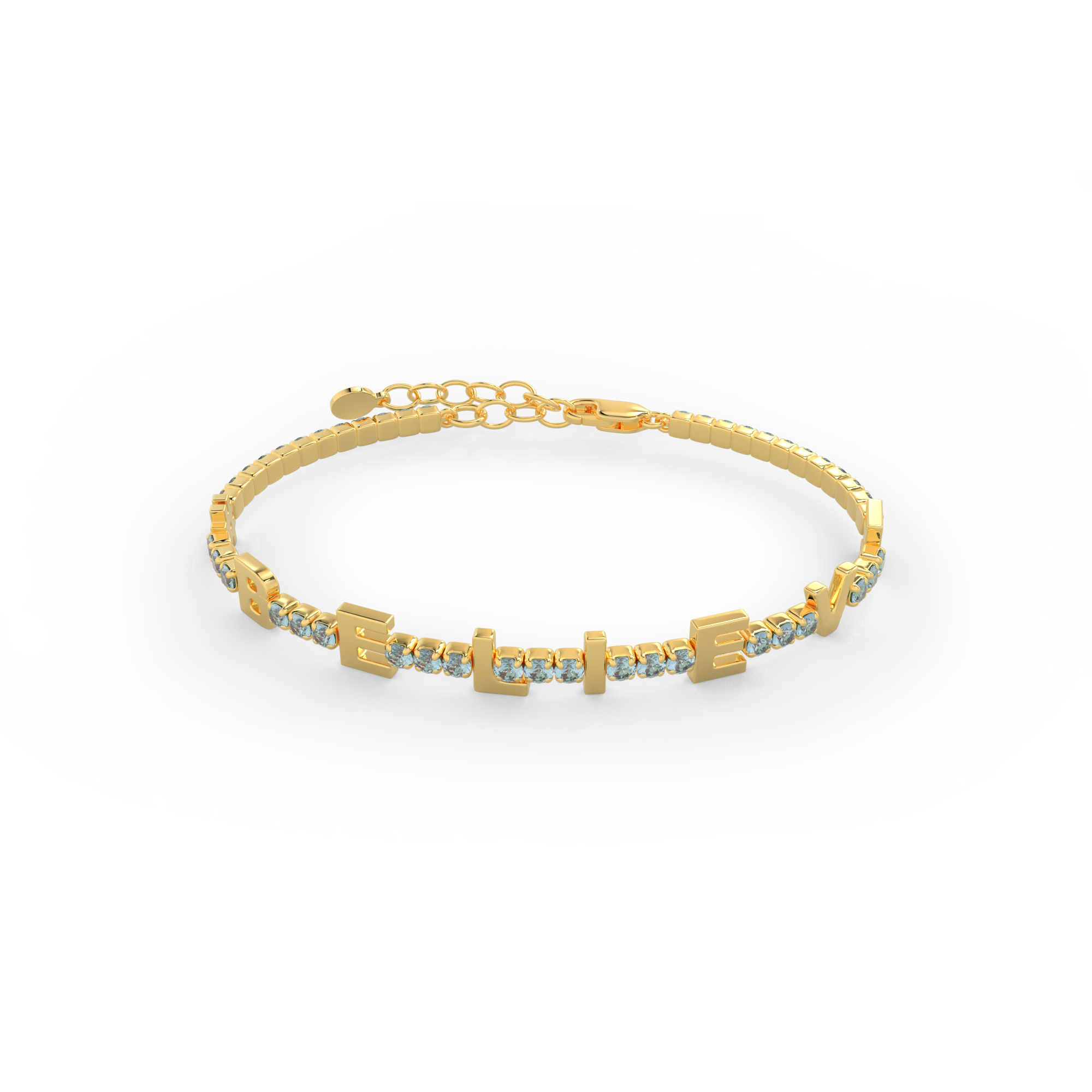Aquamarine  Birthstone Tennis Bracelet 18K yellow Gold SB001B