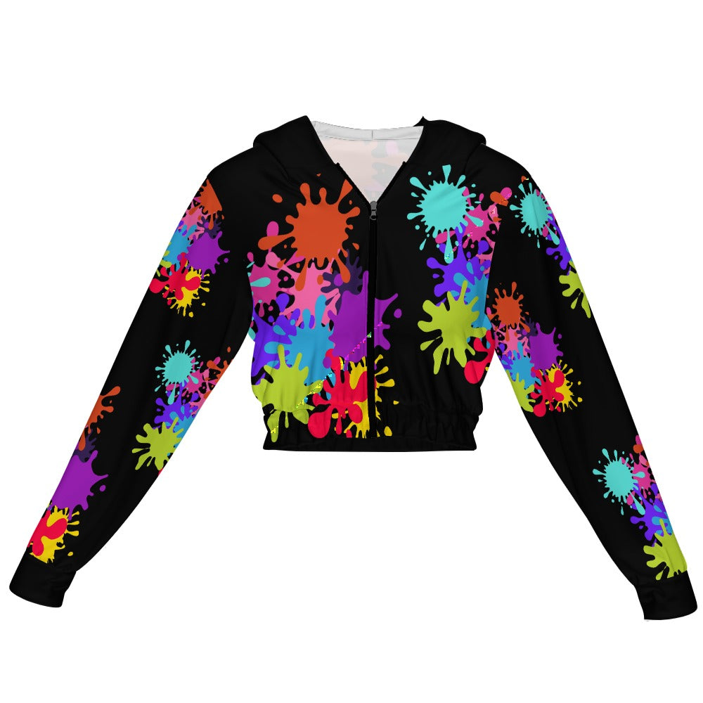 Paint Splat Women's Chiffon Cropped Jacket zipper coat