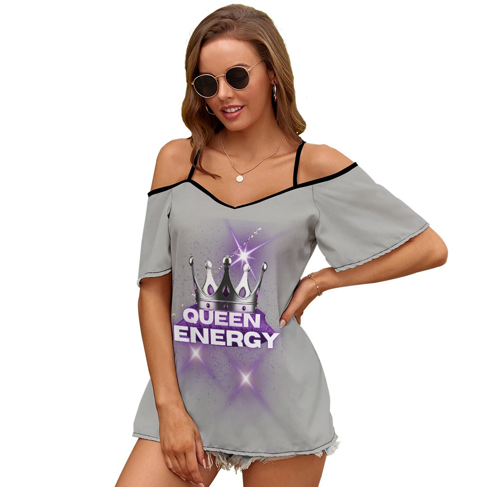 "Queen Energy" Casual Ladies Off Shoulder Sling Short Sleeve Top