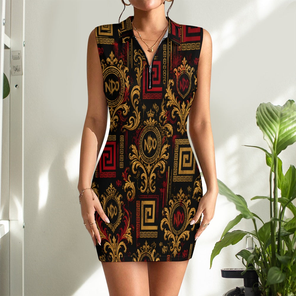 Women's Short Sleeve Dress with Short Zipper