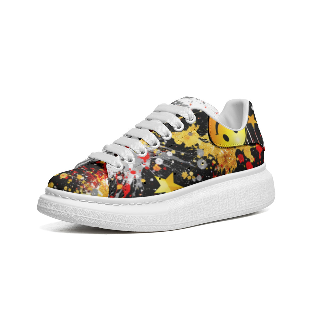 Unisex Non Slip Lace Up Faux Leather Sneakers