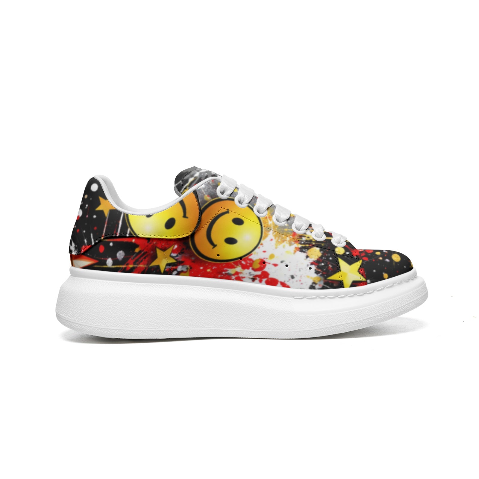 Unisex Non Slip Lace Up Faux Leather Sneakers