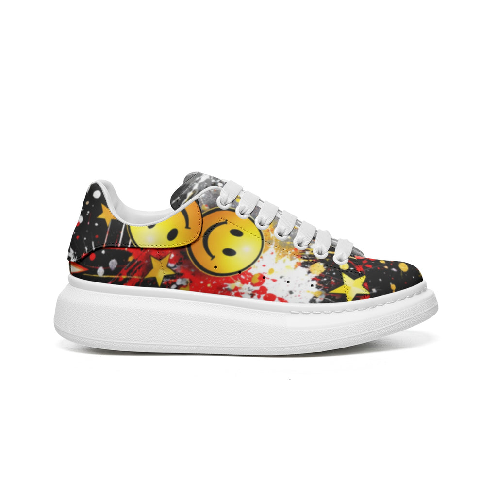 Unisex Non Slip Lace Up Faux Leather Sneakers