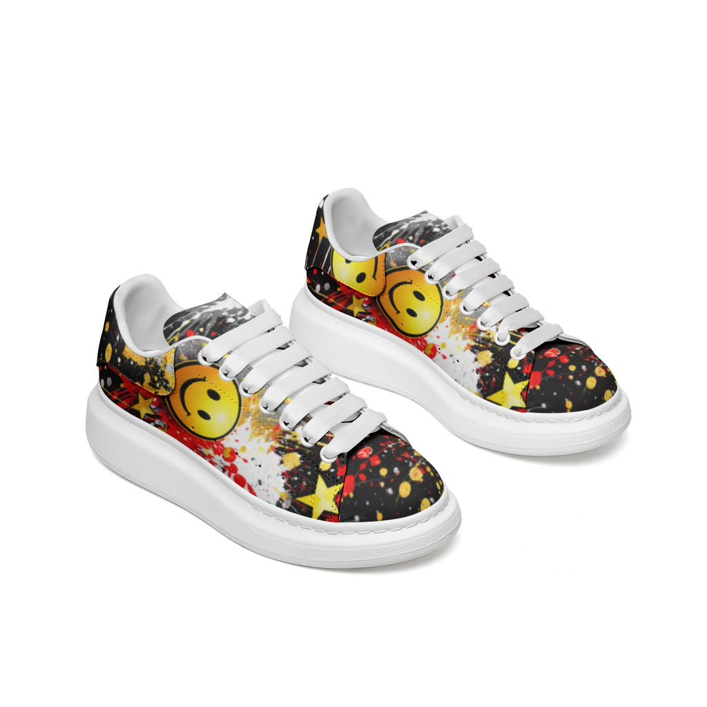 Unisex Non Slip Lace Up Faux Leather Sneakers
