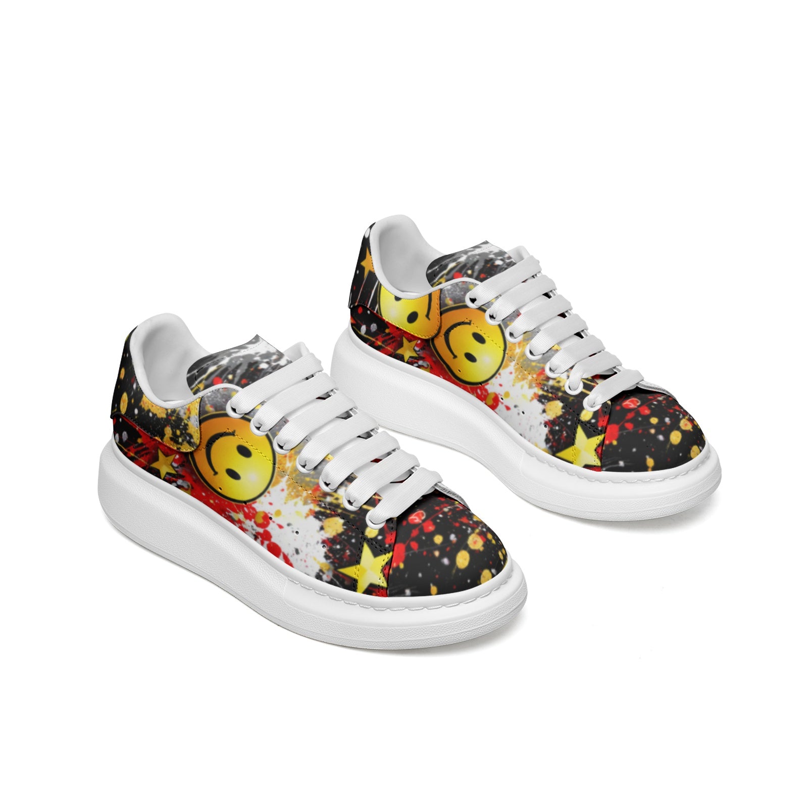 Unisex Non Slip Lace Up Faux Leather Sneakers