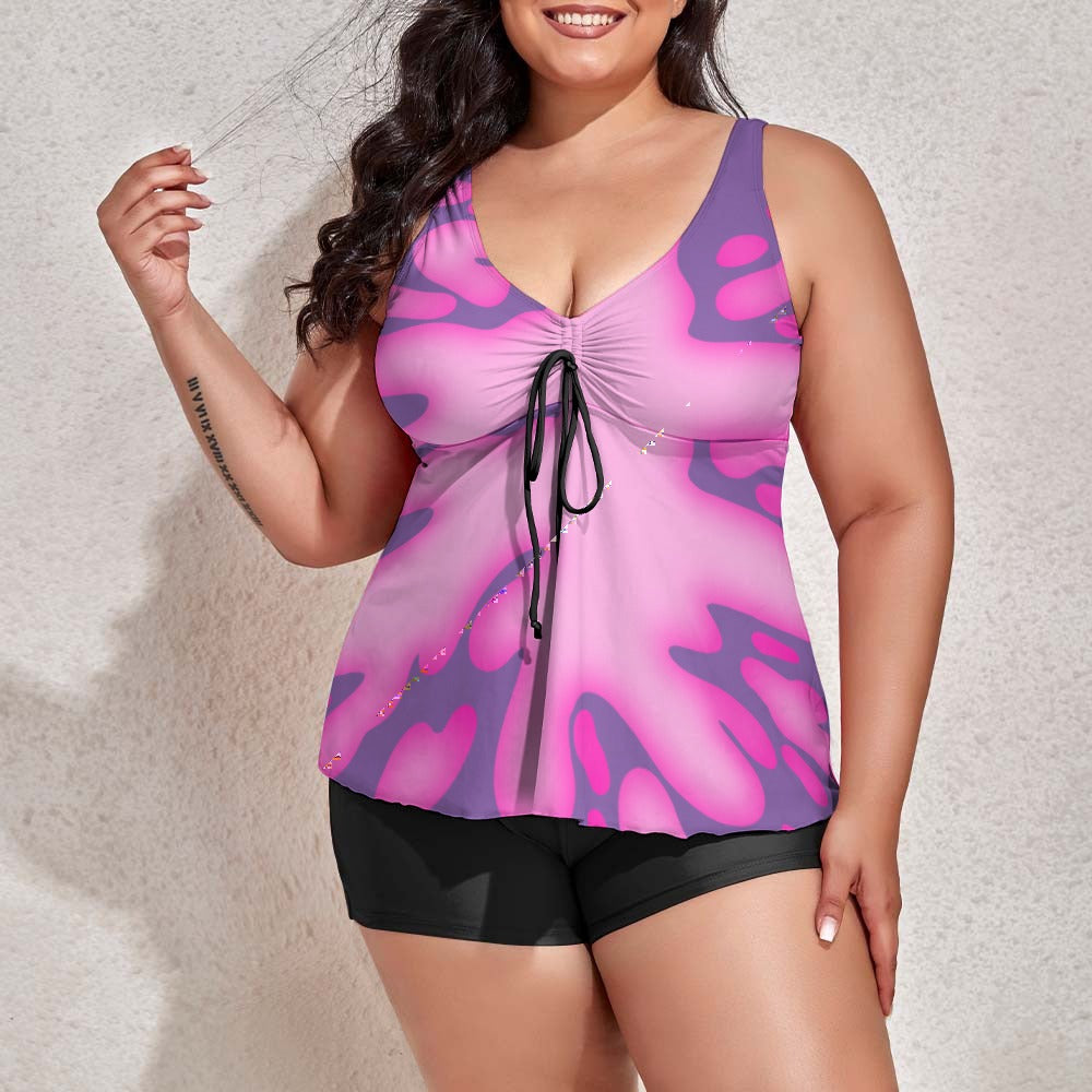 Plus Size Pink Splat Women's split swimsuit