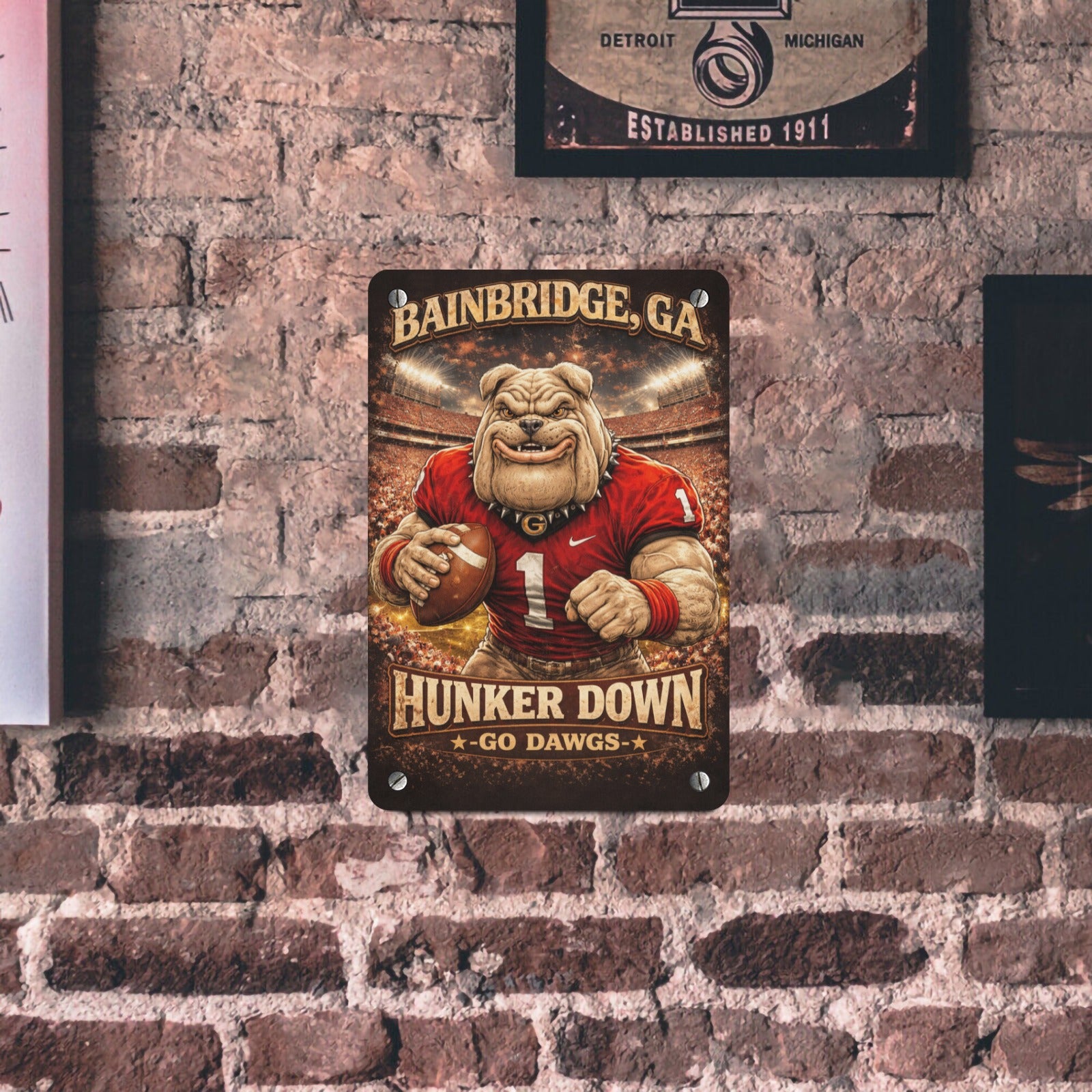 Hunker Down Bainbridge GA Bulldogs  Metal Sign
