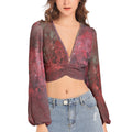 NDO Original Design Women's Deep V-Neck Lantern Sleeve Crop Top