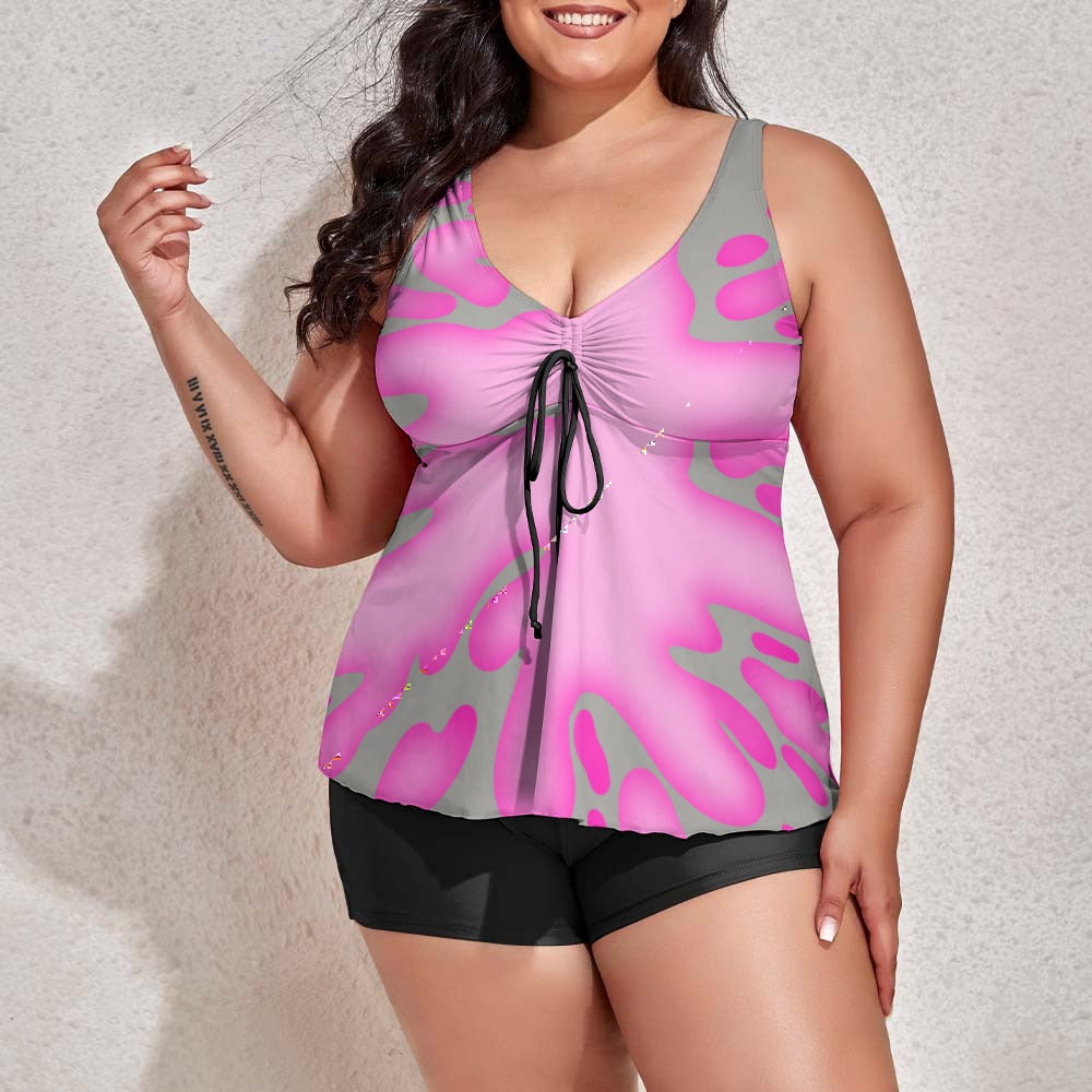 Plus Size Pink Splat Women's split swimsuit